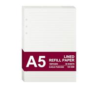 A5 Refill Paper, 80 Pages Double-Sided Ruled Journal Inserts, Thick 120gsm Eye-Friendly Writing Paper for 6 Ring Binder, Study Notes, Office & Journaling (Lined)