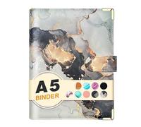 A5 Refillable 6 Ring Faux Leather Budget Binder,Mini Notebook Binder Cover for A5 Filler Paper,Loose Leaf Personal Planner Cover with Magnetic Buckle Closure(Marble White)