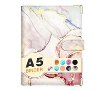 A5 Refillable 6 Ring Faux Leather Budget Binder,Mini Notebook Binder Cover for A5 Filler Paper,Loose Leaf Personal Planner Cover with Magnetic Buckle Closure(Marble Pink)