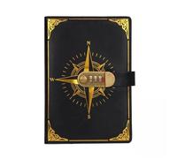 A5 Retro Password Book with Lock Diary Notebook Creative Traveler Compass Hand Ledger Student Notepad Stationery Secretly Note Lockable Diary(Black)