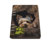 A5 Ring Binder Notebook with 90 Sheets, Elegant Leather PU Cover, A Little Yorkshire Terrier Notebook Refillable Loose Leaf Planner for Notes, Journal, Office, Gift