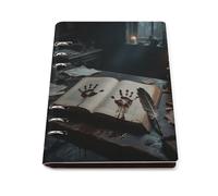 A5 Ring Binder Notebook with 90 Sheets, Elegant Leather PU Cover, Bloody Handprints Notebook Refillable Loose Leaf Planner for Notes, Journal, Office, Gift