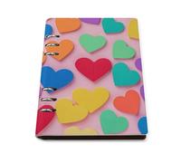 A5 Ring Binder Notebook with 90 Sheets, Elegant Leather PU Cover, Colored Love Hearts Notebook Refillable Loose Leaf Planner for Notes, Journal, Office, Gift