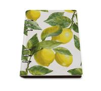 A5 Ring Binder Notebook with 90 Sheets, Elegant Leather PU Cover, Lemon Branch Leaves Notebook Refillable Loose Leaf Planner for Notes, Journal, Office, Gift