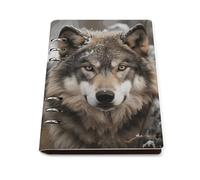 A5 Ring Binder Notebook with 90 Sheets, Elegant Leather PU Cover, Lmage of Wolf in The Snow Notebook Refillable Loose Leaf Planner for Notes, Journal, Office, Gift
