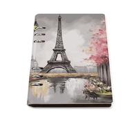 A5 Ring Binder Notebook with 90 Sheets, Elegant Leather PU Cover, Oil Painting Paris Eiffel Tower Notebook Refillable Loose Leaf Planner for Notes, Journal, Office, Gift