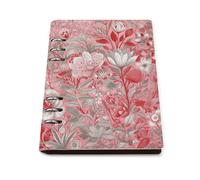 A5 Ring Binder Notebook with 90 Sheets, Elegant Leather PU Cover, Peach Pattern Notebook Refillable Loose Leaf Planner for Notes, Journal, Office, Gift