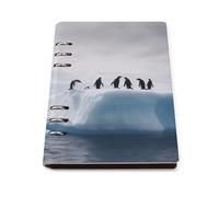 A5 Ring Binder Notebook with 90 Sheets, Elegant Leather PU Cover, Penguins on The Iceberg Notebook Refillable Loose Leaf Planner for Notes, Journal, Office, Gift