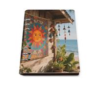 A5 Ring Binder Notebook with 90 Sheets, Elegant Leather PU Cover, Retro Boho Sun Notebook Refillable Loose Leaf Planner for Notes, Journal, Office, Gift