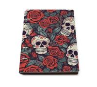 A5 Ring Binder Notebook with 90 Sheets, Elegant Leather PU Cover, Sugar Skulls And Red Roses Notebook Refillable Loose Leaf Planner for Notes, Journal, Office, Gift