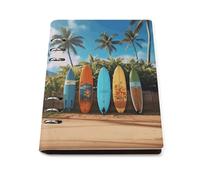 A5 Ring Binder Notebook with 90 Sheets, Elegant Leather PU Cover, Surf's Up Surfboard Notebook Refillable Loose Leaf Planner for Notes, Journal, Office, Gift