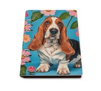 A5 Ring Binder Notebook with 90 Sheets, Elegant Leather PU Cover, Sweet Basset Hound Florals Notebook Refillable Loose Leaf Planner for Notes, Journal, Office, Gift