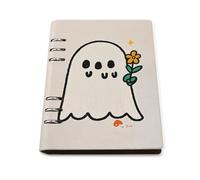 A5 Ring Binder Notebook with 90 Sheets, Elegant Leather PU Cover, Take The Flower Ghost Notebook Refillable Loose Leaf Planner for Notes, Journal, Office, Gift