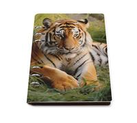 A5 Ring Binder Notebook with 90 Sheets, Elegant Leather PU Cover, Tiger Laying on The Grass Notebook Refillable Loose Leaf Planner for Notes, Journal, Office, Gift
