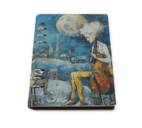A5 Ring Binder Notebook with 90 Sheets, Elegant Leather PU Cover, Two People on Chairs Notebook Refillable Loose Leaf Planner for Notes, Journal, Office, Gift