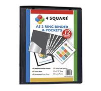 A5 Ring Binder with Free 12 Punched Pockets Black Ring Binder Folder Folio for Professionals, Business, Students, Projects, School, Colleges, Home, Office by 4 Square - 89078 (4 Binders)