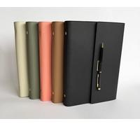 A5 Ringbinder Notebook Refillable & Matching Pen, Textured PU Leather Cover with Pen Loop Closure, Available in Black, Latte, Salmon, Cream, Olive (Salmon)