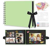 A5 Scrapbook Photo Album, 20 Sheets / 40 Black Pages DIY Memory Book | with 6 Metallic Pens & 8 Photo Stickers, Small Scrap Book for Wedding, Anniversary, Travel, Birthday and Baby Memories