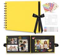 A5 Scrapbook Photo Album, 20 Sheets / 40 Black Pages DIY Memory Book | with 6 Metallic Pens & 8 Photo Stickers, Small Scrap Book for Wedding, Anniversary, Travel, Birthday and Baby Memories