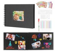 A5 Scrapbook Photo Album 60 Pages, DIY Scrapbook Kit 21.5×15 cm Memory Album, Sturdy Hard Cover Baby Scrapbook Blank with 8 Pens & Stickers for Anniversary, Wedding, Birthday, Baby Shower (Black)