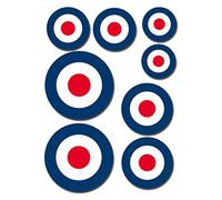 A5 Sheet Glossy Vinyl Stickers - RAF Roundel The Who Mod Target Vespa #0199 (Static Cling for Windows)