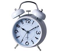 A5 Silent Non-Ticking Bedside Alarm Clock, 4" Metal Structure, Art Deco Design with Twin Bell, Perfect for Heavy Sleepers, Kids and Bedrooms. Analogue Quartz and Battery Operated (WHITE)