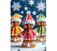 A5 size (5.8 x 8.3 in) 100 page lined notebook - Christmas Gingerbread people 3D origami style design
