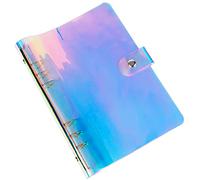 A5 Size 7"x9.25" 6-Ring Rainbow Binder Covers Colorful Clear Soft PVC Notebook Shell Holographic Binder Cover Protector Snap Button Closure Loose Leaf Folder (Colorful, A5)
