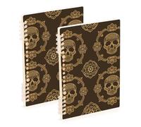 A5 size Chinese Pattern Skull Brown wide ruled spiral 8.3" x 5.7", sturdy subject spiral notebook wide 60 sheets for travel&writing