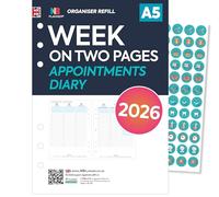 A5 size organiser diary refill insert Filofax A5 COMPATIBLE | English | UK holidays (2026 Appointments)