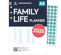 A5 size organiser diary refill insert Filofax A5 COMPATIBLE | English | UK holidays (2026 Family planner)