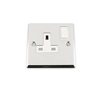 A5 Socket 1 Gang - Polished Chrome - Classic - White Insert Plastic Switch - 13A Single Wall Plug Socket