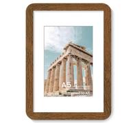 A5 Solid Oak Wood Picture Frame with Round Corner & HD Plexiglass, Walnut | Picture Frame with mat for A6, Hanging Hardware Included, for Wall & Tabletop
