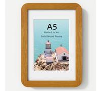 A5 Solid Teak Wood Picture Frame with Round Corner & HD Plexiglass | Photo Frame with mat for A6, Hanging Hardware Included, for Wall & Tabletop