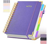 A5 Spiral Notebook with Dividers,300 Page Leather Hardcover Journal, 100GSM No-Bleed Paper,College Ruled 5 Subject Project Book Notepad for Work,School & Note Taking,Lined Note Pad for Women (Purple)