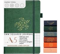 A5 Squared Notebook by Avocado and Spice® with Gift Box & Velvet Bag - A5 Grid Paper Notebook - Elastic Strap, Pen Holder, 200 Thick Page (Green, Squared)