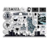 A5 Sticker Sheet Albania Landmarks Vinyl Stickers - BW Albanian Map Airport Stamp Skyline Flag Travel Holiday Country Aesthetic #80326