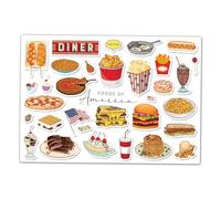 A5 Sticker Sheet American Cuisine Vinyl Stickers - America Burger Food Tradition Culture Party Desserts Flag Travel Holiday Scrapbook #83691