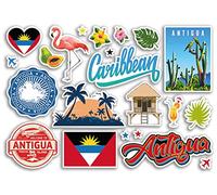 A5 Sticker Sheet Antigua Landmarks Vinyl Stickers - Caribbean Saint Martin St Beach Summer Tropical Coast Flamingo Airport Stamps Skyline Flag Map Travel Holiday Scrapbooking Luggage #79223
