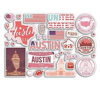A5 Sticker Sheet Austin Landmarks Vinyl Stickers - Pink Texas America States USA Flag Travel Holiday Map City Scrapbook Aesthetic #80596