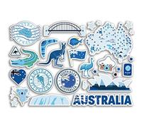 A5 Sticker Sheet Australia Blue Landmarks Vinyl Stickers - Australian Map Airport Stamp Skyline Flag Travel Holiday Country Aesthetic #80291