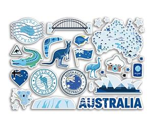 A5 Sticker Sheet Australia Blue Landmarks Vinyl Stickers - Australian Map Airport Stamp Skyline Flag Travel Holiday Country Aesthetic #80291