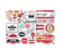 A5 Sticker Sheet Austria Landmarks Vinyl Stickers - Austrian Vienna Map Flag Travel Holiday Country Language City School Scrapbook #83350