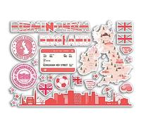 A5 Sticker Sheet Birmingham Landmarks Vinyl Stickers - Pink Stamps Skyline Flag Map Travel Holiday City UK GB England Aesthetic #80578