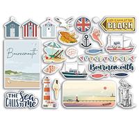 A5 Sticker Sheet Bournemouth Vinyl Stickers - Beach Seaside British England Coast Sea Ocean Shells Boat Flag Travel Holiday Scrapbook Gift Aesthetic #79073