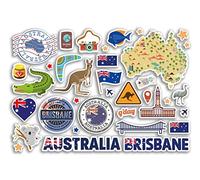 A5 Sticker Sheet Brisbane Landmarks Vinyl Stickers - Australia Stamps Skyline Flag Map Travel Holiday City Scrapbook Aesthetic #80494