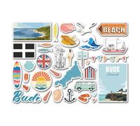 A5 Sticker Sheet Bude Vinyl Stickers - Cornwall Surf Beach Seaside Waves British England Ocean Sea Flag Travel Holiday Scrapbook #83248