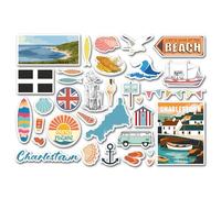 A5 Sticker Sheet Charlestown Vinyl Stickers - Cornwall Surf Beach Seaside British England Ocean Sea Flag Travel Holiday Scrapbook #83259