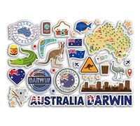 A5 Sticker Sheet Darwin Landmarks Vinyl Stickers - Australia Australian Stamps Skyline Flag Travel Holiday City Scrapbook Aesthetic #80495
