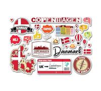 A5 Sticker Sheet Denmark Landmarks Vinyl Stickers - Copenhagen Map Flag Travel Holiday Country Language City Aesthetic Scrapbook #83339